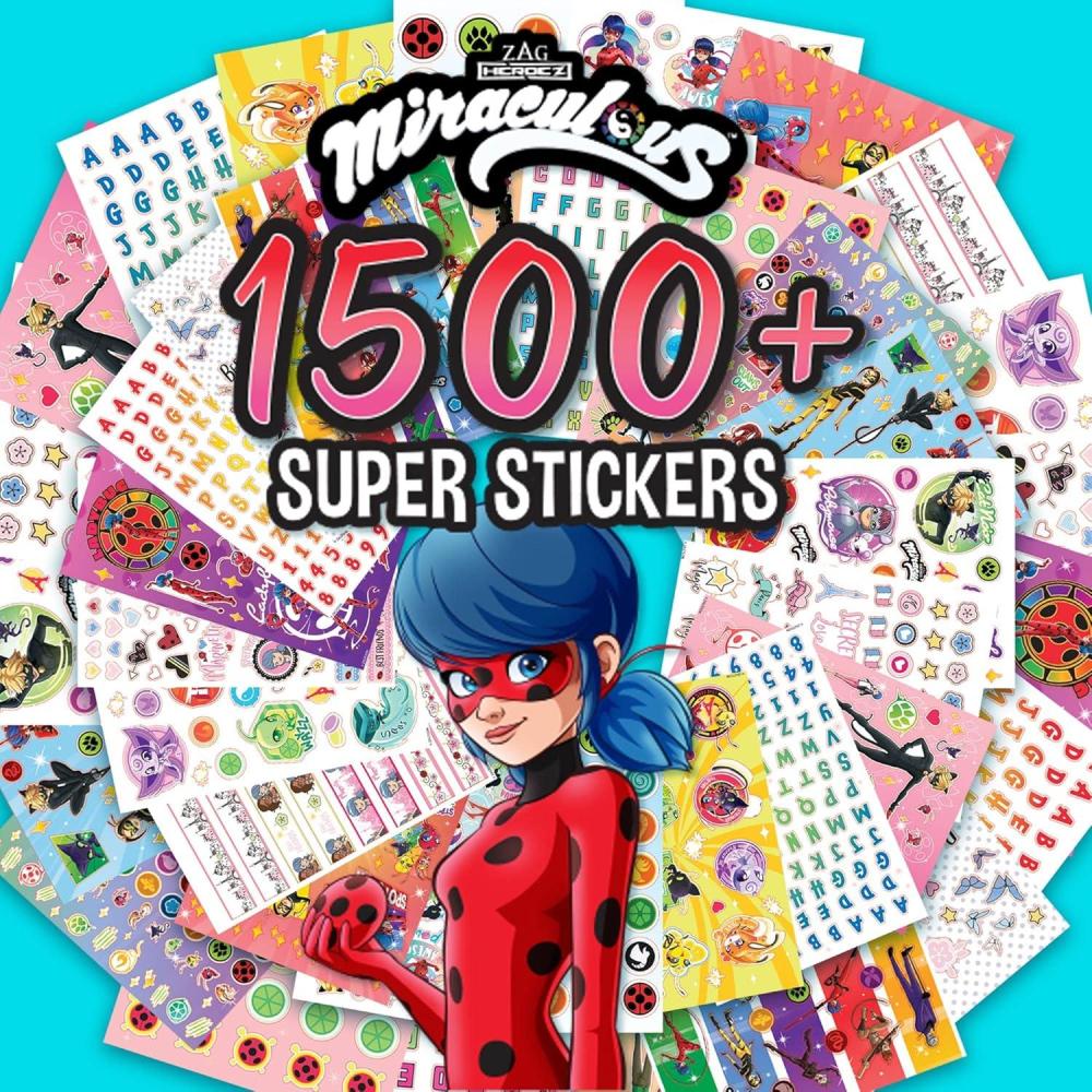 imageCare Bears Sticker Book 1500 Cute Stickers for Scrapbooks Planners Features Letter Laptops and Water Bottle for Kids Teens School Supplies for KidsMiraculous