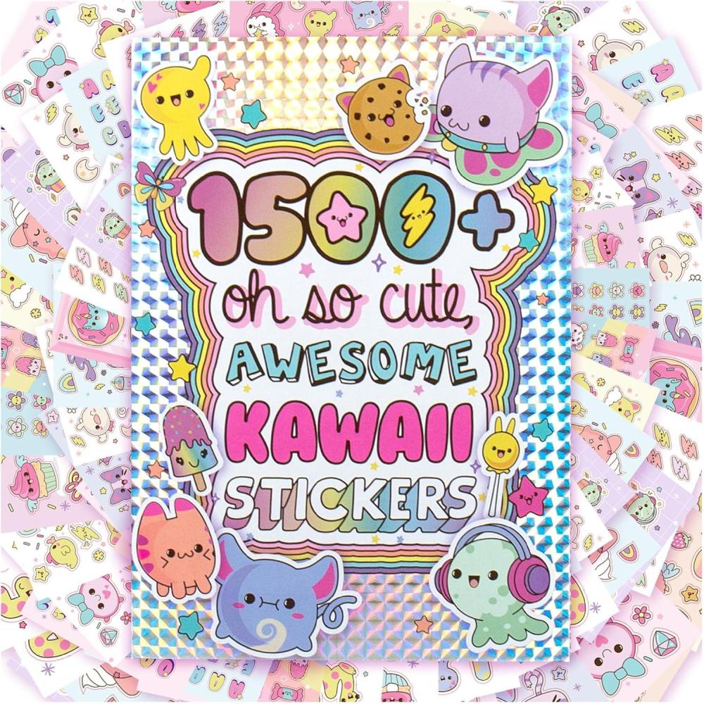 imageJust My Style 1500 Cute Kawaii Stickers 43Page Book for Scrapbooks Planners Features Letter Happy Planner Laptop Water Bottle Stickers for Kids Teens AdultsCartoon