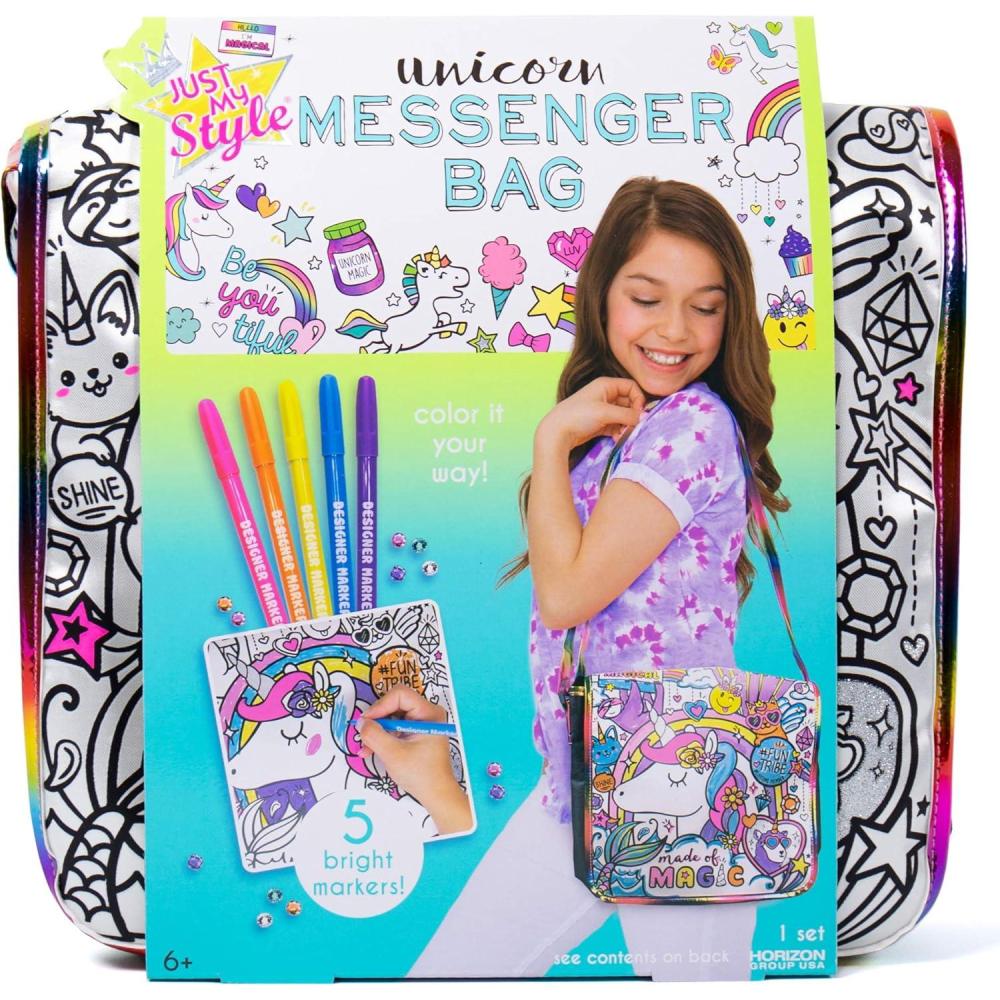 imageJust My Style Color Your Own Unicorn Personalized Doodle Messenger Bag with Adjustable Strap Great for School ampamp Errands Gift Ideas for Girls Crafts Activity for Kids Ages 6 7 8 9Unicorn