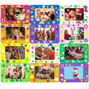Horizon Group USA DIY Foam Picture Frame Craft Kit, 12-Pack of 4×6-Inch Colorful Picture Frames with 500+ Punch Out Stickers & Easels, Back to School Arts & Craft Activity, Perfect for Projects