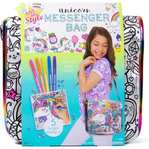 Just My Style Color Your Own Unicorn, Personalized Doodle Messenger Bag with Adjustable Strap, Great for School & Errands, Gift Ideas for Girls, Crafts Activity for Kids Ages 6, 7, 8, 9(Unicorn)