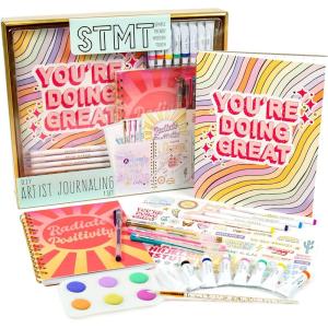 STMT DIY Journal Set, 70-Sheet Hardcover Spiral-Bound Kit, Over 35 Stationery Supplies, Including Stickers, Frames, Pen, Keychain, Glue Stick & More, Girls Gifts(Artist Stationery Set)