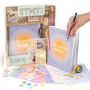 STMT DIY Journal Set, 70-Sheet Hardcover Spiral-Bound Kit, Over 35 Stationery Supplies, Including Stickers, Frames, Pen, Keychain, Glue Stick & More, Girls Gifts(Happiness Journaling Set)