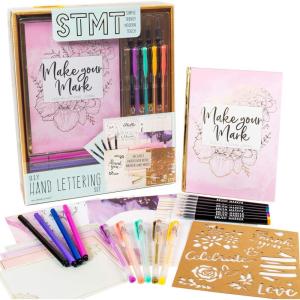 STMT DIY Journal Set, 70-Sheet Hardcover Spiral-Bound Kit, Over 35 Stationery Supplies, Including Stickers, Frames, Pen, Keychain, Glue Stick & More, Girls Gifts(Hand Lettering)