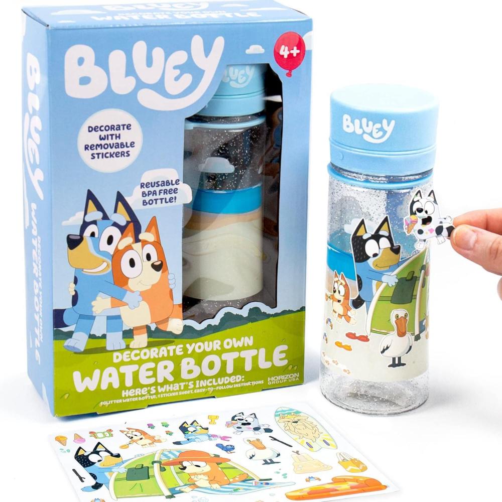 imageBluey Decorate Your Own Water Bottle Repositionable Stickers Great For Bluey Birthday Parties Summer Sports and More Reusable BPAFree Water Bottle for Kids Ages 3 4 5 6Bluey