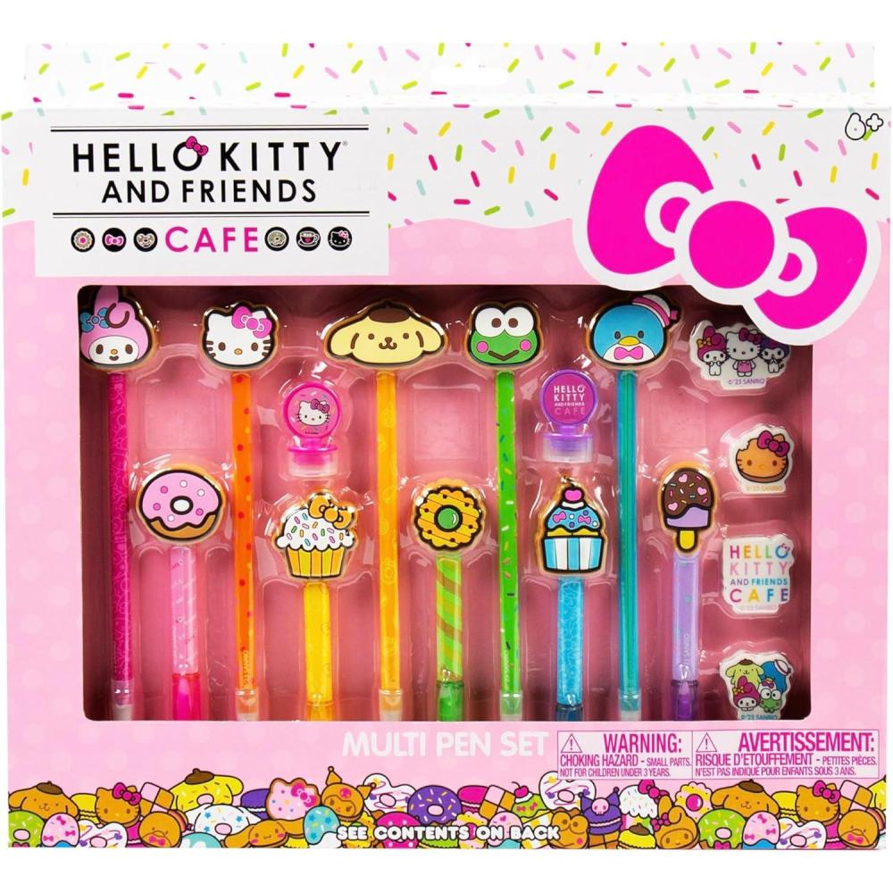 imageHello Kitty ampamp Friends Cafe Stationery Set 22Pieces Cute School Supples and Acessories Notebook Squishy StickersPen Set