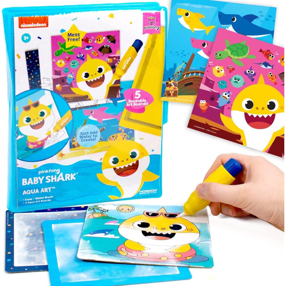 imageHorizon Group USA Baby Shark Aqua Art  Baby Shark Water Coloring Pads  Includes Magic Refillable Water Brush for MessFree Art Painting for Toddlers  Great for 3 Year OldsBaby Shark Water Reveal