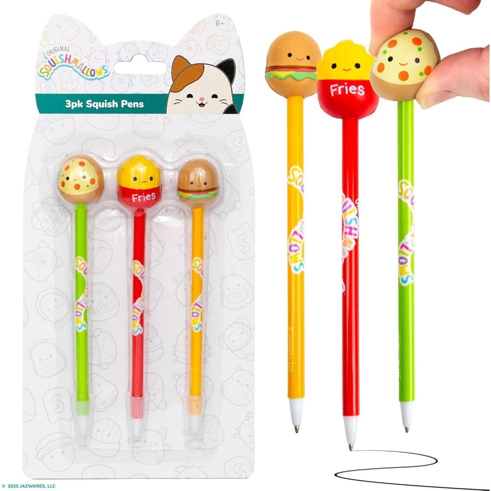 imageSquishmallows Original Squishy Pens 3 Pack Cute School Supplies Journaling Carl the Cheeseburger Pep the Pizza Floyd the French Fry3 Count Pack of 1