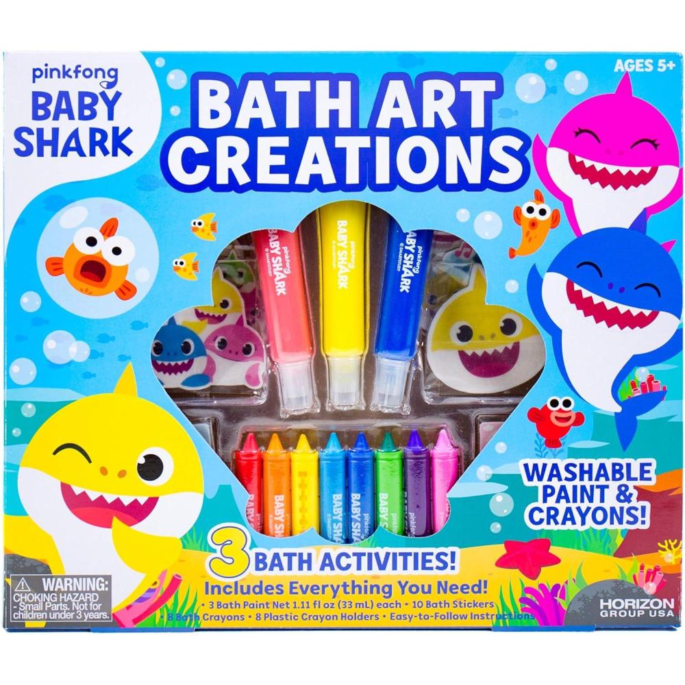 imageBaby Shark Bath Art Creations Play Set for Kids ampamp Toddlers  Draw Washable Artwork During Bathtime or Shower Time  Dissolvable ampamp Washable Paints Crayons ampamp Stickers for Kids Ages 3 4 5 6Bath Washable Artwork