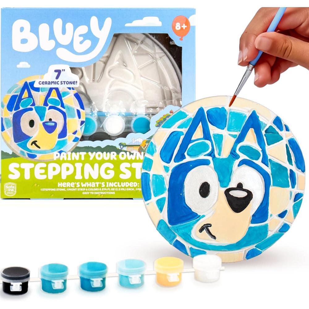 imageBluey Paint Your Own Stepping Stone Design 7 DIY Stone Art Fun Kit for Kids Less Mess Paintable Stones Art Set Great Summer Activity Kids Ages 8 9 10 11Bluey