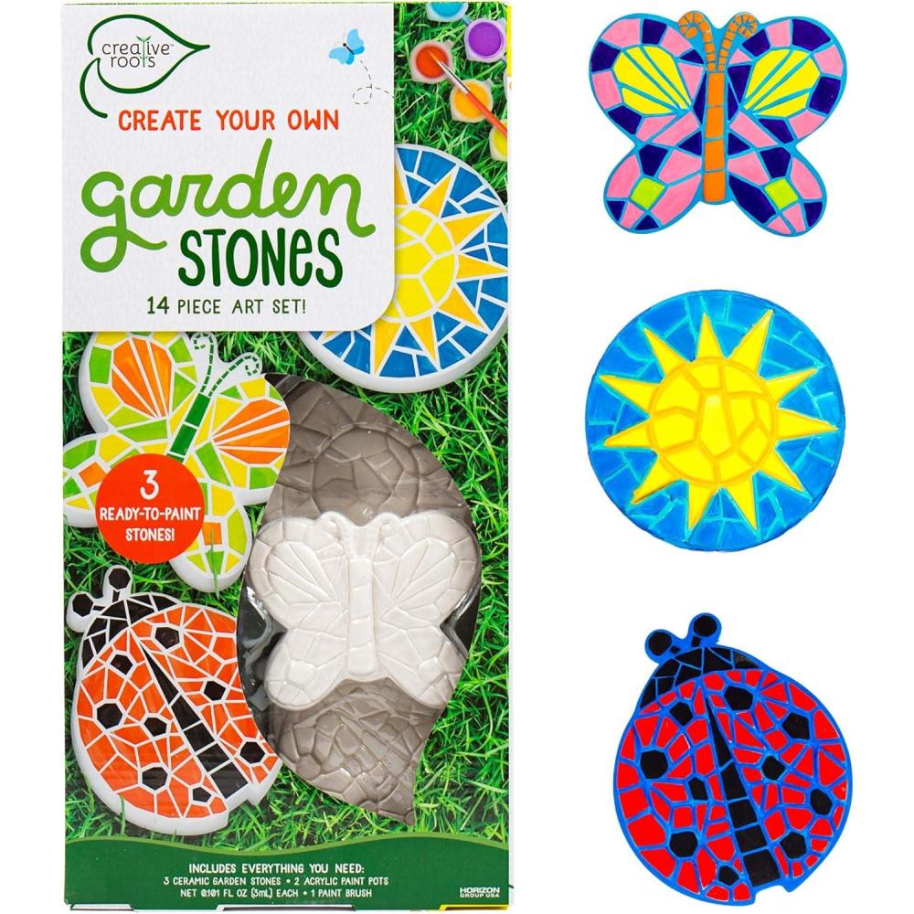imageCreative Roots Mosaic Heart Stepping Stone Includes 7Inch Ceramic Stepping Stone ampamp 6 Vibrant Paints Mosaic Stepping Stone Kit Paint Your Own DIY Stepping Stone Kit for Kids Ages 8Pack of 3