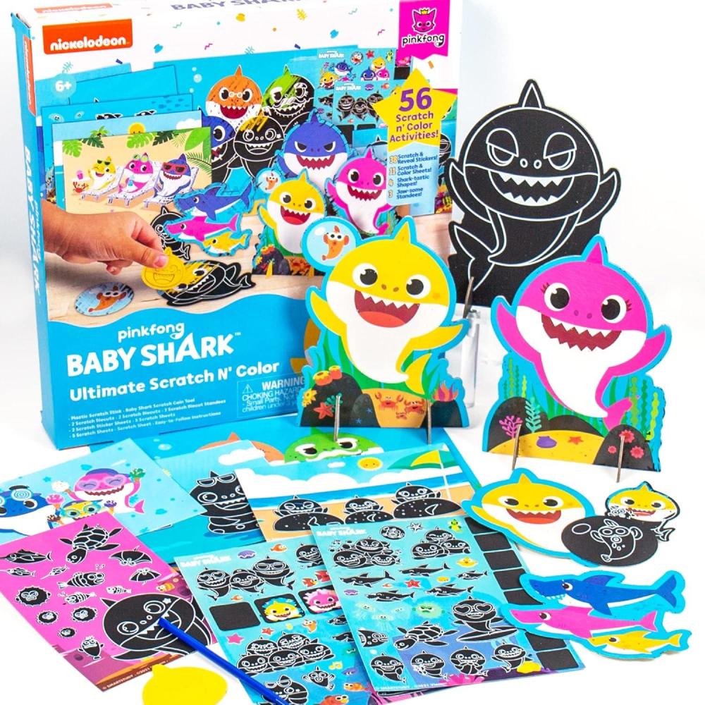 imageHorizon Group USA Baby Shark Ultimate Scratch N Color Set 56 Scratch Art Activities Including Stickers 3D Shapes ampamp More Scratch Art for KidsBaby Shark