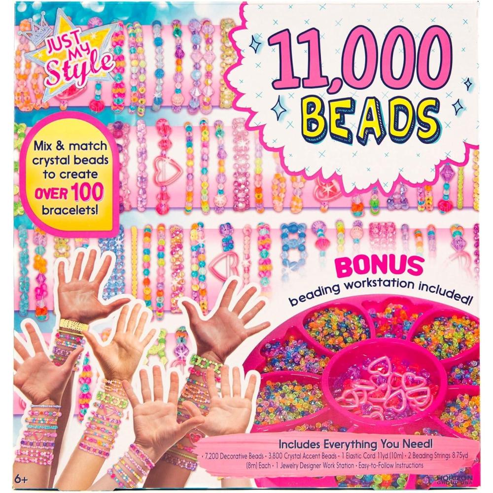 imageJust My Style ABC Beads by Horizon Group Usa 1000 Charms ampamp Beads Alphabet Charms Accent Seed Star Wax Beading Cord Satin Cord Key Ring Included Bright Small11 000 Beads