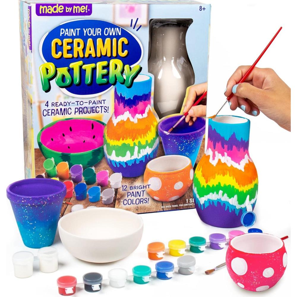imageMade By Me Paint Your Own Ceramic Pottery Fun Ceramic Painting Kit for Kids Paint Your Own Ceramic Pottery Dish Flower Pot Vase ampamp Bowl Great Staycation Activity for Kids Ages 6 7 8 9 Multi