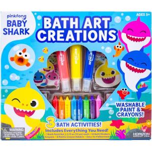 Baby Shark Bath Art Creations Play Set for Kids & Toddlers – Draw Washable Artwork During Bathtime or Shower Time – Dissolvable & Washable Paints, Crayons & Stickers for Kids Ages 3, 4, 5, 6(Bath Washable Artwork)