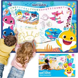 Baby Shark Water Drawing Mat by Horizon Group USA, Includes Reusable 40-Inch Water Drawing Mat, Refillable Water Brush & Pens, Stencils, Mess-Free Water Art for Toddlers, Age 3+(Baby Shark Water Mat)