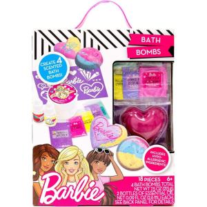 Barbie Make Your Own Bath Bomb Kit by Horizon Group USA, DIY Four Custom Colorful & Sweet-Smelling Bath Bombs, Includes Stencil, Glitter, Molds, Fragrances & More, Pink, Yellow, Teal & Purple(Barbie)