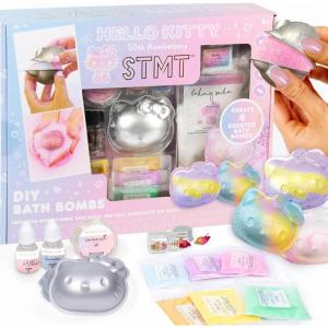 Barbie Make Your Own Bath Bomb Kit by Horizon Group USA, DIY Four Custom Colorful & Sweet-Smelling Bath Bombs, Includes Stencil, Glitter, Molds, Fragrances & More, Pink, Yellow, Teal & Purple(Hello Kitty)