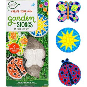 Creative Roots Mosaic Heart Stepping Stone, Includes 7-Inch Ceramic Stepping Stone & 6 Vibrant Paints, Mosaic Stepping Stone Kit, Paint Your Own, DIY Stepping Stone Kit for Kids Ages 8+(Pack of 3)