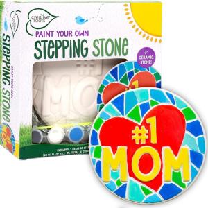 Creative Roots Mosaic Heart Stepping Stone, Includes 7-Inch Ceramic Stepping Stone & 6 Vibrant Paints, Mosaic Stepping Stone Kit, Paint Your Own, DIY Stepping Stone Kit for Kids Ages 8+(#1 Mom)