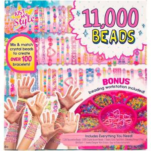 Just My Style ABC Beads by Horizon Group Usa, 1000+ Charms & Beads, Alphabet Charms, Accent Seed Star Wax Beading Cord, Satin Cord Key Ring Included, Bright, Small(11 000 Beads)