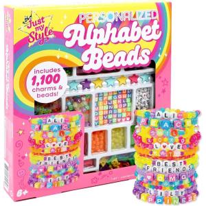 Just My Style ABC Beads by Horizon Group Usa, 1000+ Charms & Beads, Alphabet Charms, Accent Seed Star Wax Beading Cord, Satin Cord Key Ring Included, Bright, Small(ABC)
