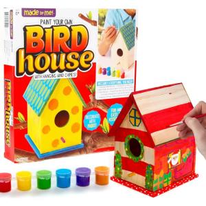 Made By Me Build & Paint Your Own Wooden Bird House Horizon Group USA, DIY Birdhouse Making Kit, Includes Paints, Brushes, Glue & Wind Chimes, Multicolor (46090F)(Bird House)