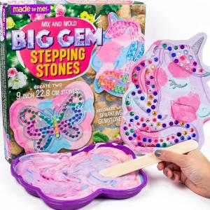 Made By Me Mix & Mold Your Own & Make 4 DIY Personalized Stepping Stones, Great Spring & Summer Weekend Activity, Perfect Keepsake, Birthday Party Idea for Kids Ages 5, 6, 7, 8, 9, Multicolor(Big Gem)