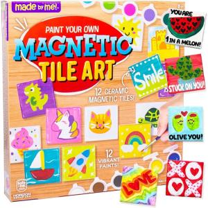 Made By Me! Paint Your Own Magnetic Tile Art – DIY Ceramic Magnets – Personalized Magnet Tiles – Arts & Crafts Kit for Kids Ages 6+,Multi(Ceramic Magnets)