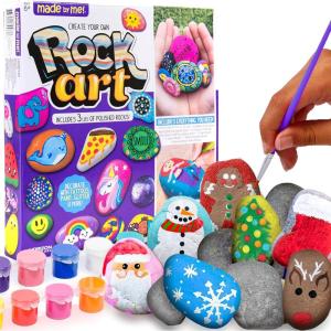 Made By Me Rock Art Kit, Rock Painting Arts and Crafts Kit, Includes 3 Pounds of Rocks and 12 Paints, Great Summer Activity or Birthday Party Fun, Perfect Outside Craft Idea for Kids Ages 6, 7, 8, 9(Rock Art)