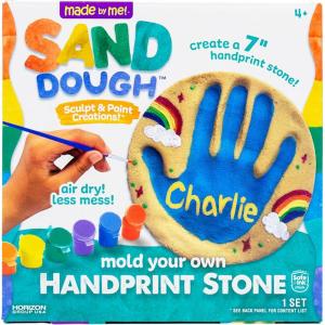 Made By Me! Sand Dough Sculpt & Paint Creations! Mold Your Own Hand Print Stone, DIY 7-inch Handprint Stone Kit, Mess-Free Stepping Stones, Staycation Activity, Keepsake Gift for Kids Ages 4+(Handprint Stone)