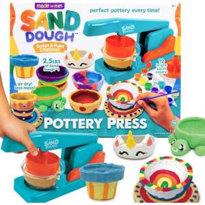 Made By Me! Sand Dough Sculpt & Paint Creations! Mold Your Own Hand Print Stone, DIY 7-inch Handprint Stone Kit, Mess-Free Stepping Stones, Staycation Activity, Keepsake Gift for Kids Ages 4+(Pottery Press)