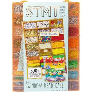 STMT D.I.Y. Rainbow Bead Case, Includes Over 500 Jewelry Making Supplies, Including Cute Beads for Jewelry Making, Bracelet Charms, Storage Case, Friendship Bracelet Kit, Teen Girl Gifts(Rainbow)