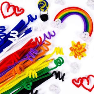 Horizon Group USA 200 Neon Fuzzy Sticks, Value Pack of Pipe Cleaners in 6 Colors, 12 Inches, Chenille Stems, Bendy Sticks, Great for DIY Arts & Crafts Projects, Classrooms & Craft Rooms(Rainbow)