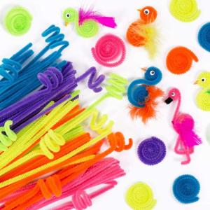 Horizon Group USA 200 Neon Fuzzy Sticks, Value Pack of Pipe Cleaners in 6 Colors, 12 Inches, Chenille Stems, Bendy Sticks, Great for DIY Arts & Crafts Projects, Classrooms & Craft Rooms(Neon)