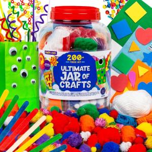 Made By Me! Ultimate Jar of Crafts, 200+ Piece Mystical Craft Supply Bundle, Craft Supplies Starter Kit, Great Arts & Crafts Kit for Travel and On-The-Go, Perfect for Kids and Adults Ages 6+(Rainbow)