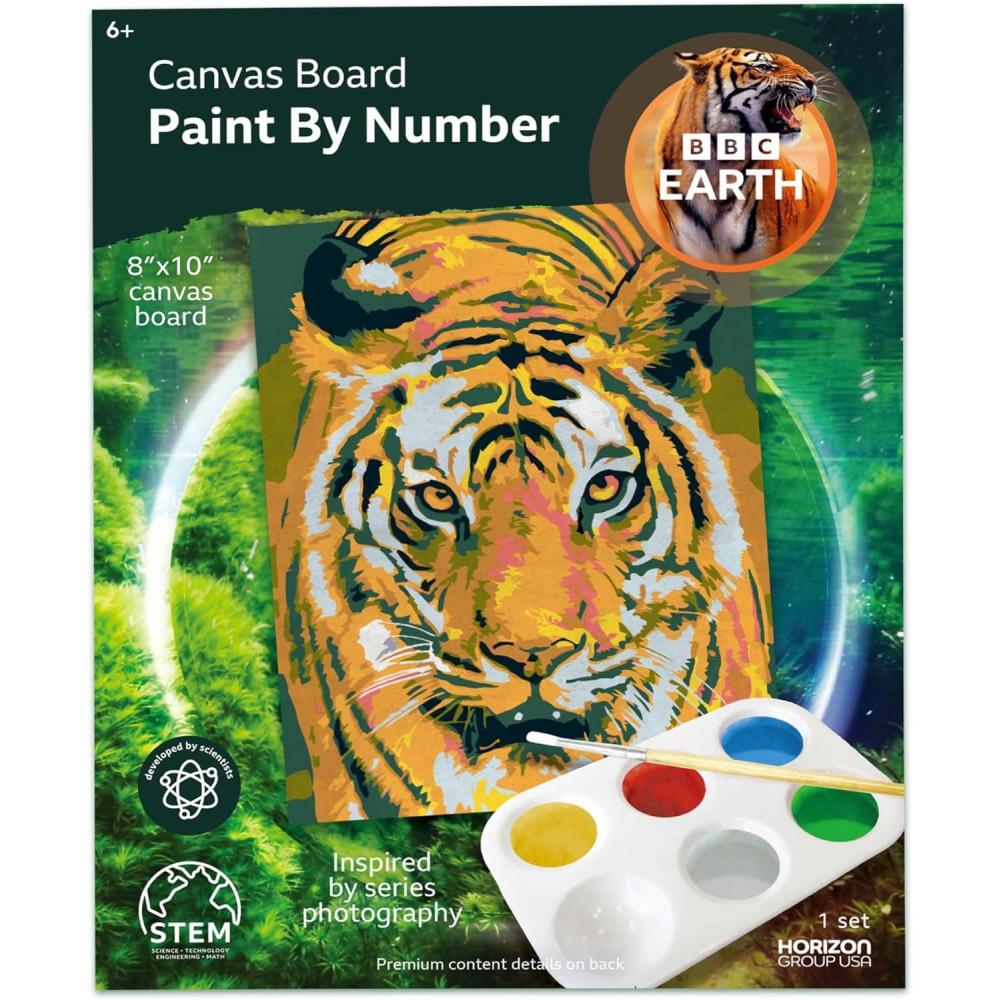 imageBBC Earth Canvas Board Paint by Numbers Tiger 8 x 10inch Canvas Paint Palette Paintbrush Powder Paints Kit for Adults Beginner PaintingTiger