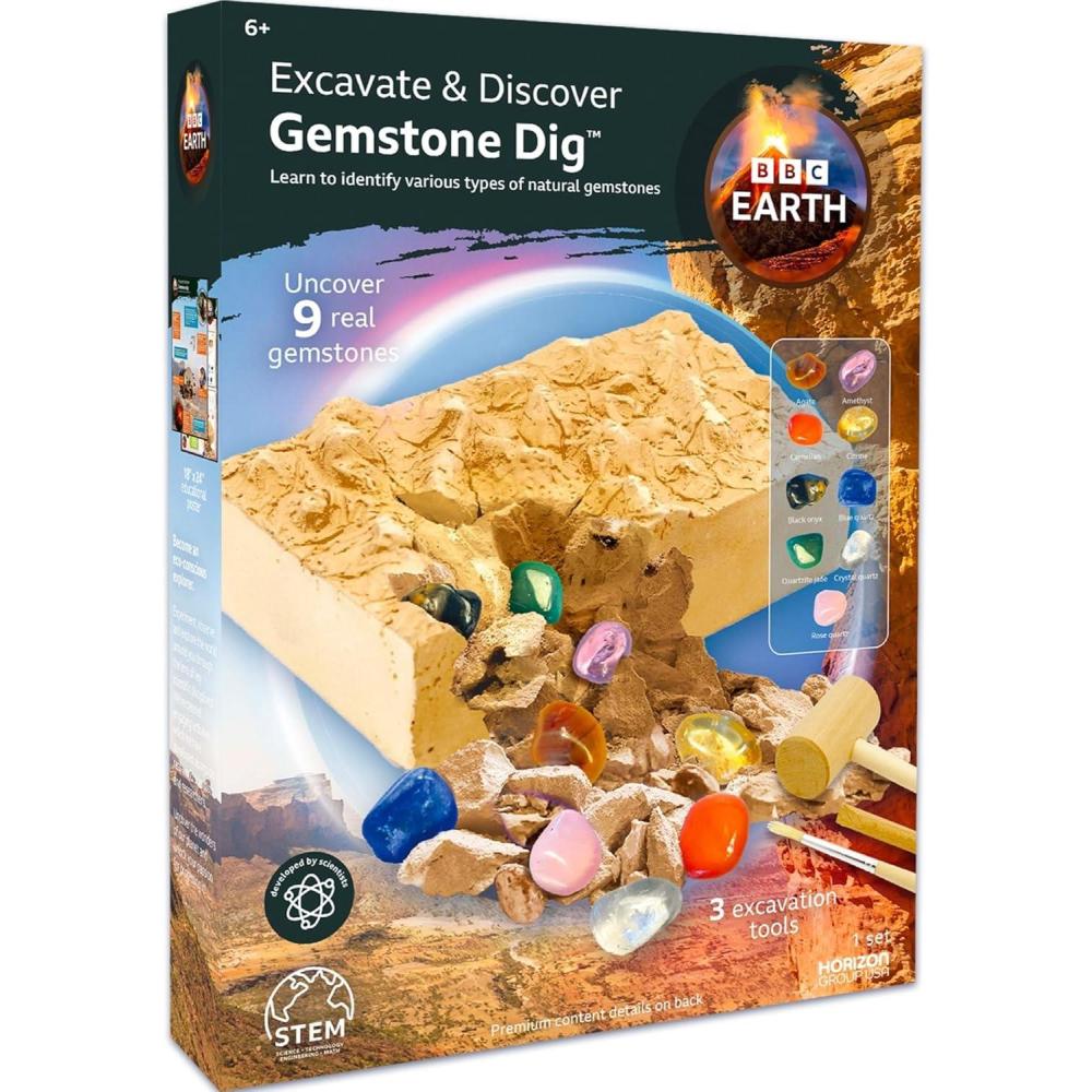 imageBBC Earth Excavate ampamp Discover Gemstone Dig Dig Up 9 Real Gemstones ampamp Make Keychains Rock Digging Excavation Kit STEM Learning Kit Kids Science Kit Great 6 Year Old Boy Birthday Gift Amazon Kids