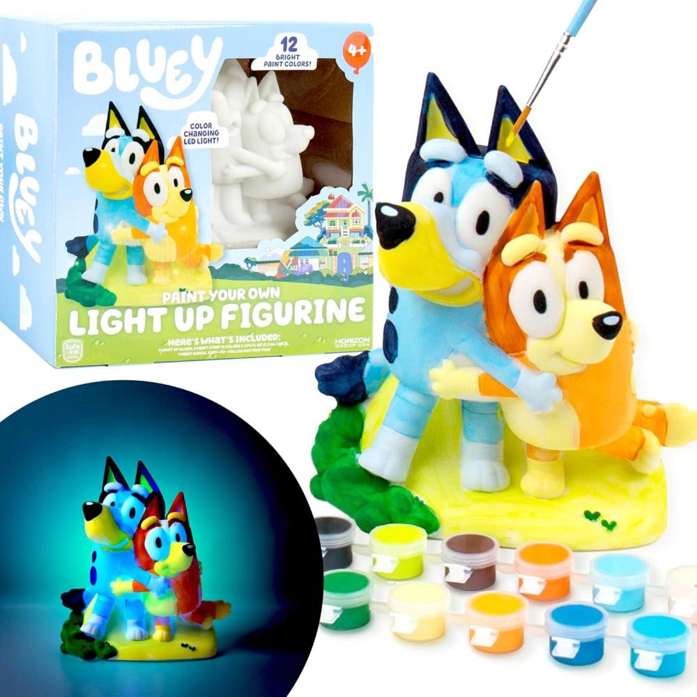 imageBluey Paint Your Own Bank Includes 6 Paints Stickers Vinyl Bank Piggy Bank for Kids Themed Piggy Bank Great Gift Birthday Party Toy Figures Paintable Bluey Toys Bluey Toys for Toddlers 13Blue LightUp Figurines