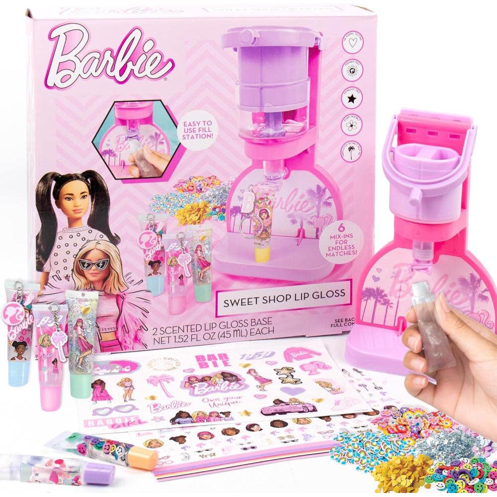 imageHorizon Group USA Barbie Sweet Shop Lip Gloss Making Kit Makes 12 Barbie Accessories Barbie Lip Glosses ampamp Keychains Arts and Crafts kit for Kids Ages 6 Gifts for 6 Year Old Girl