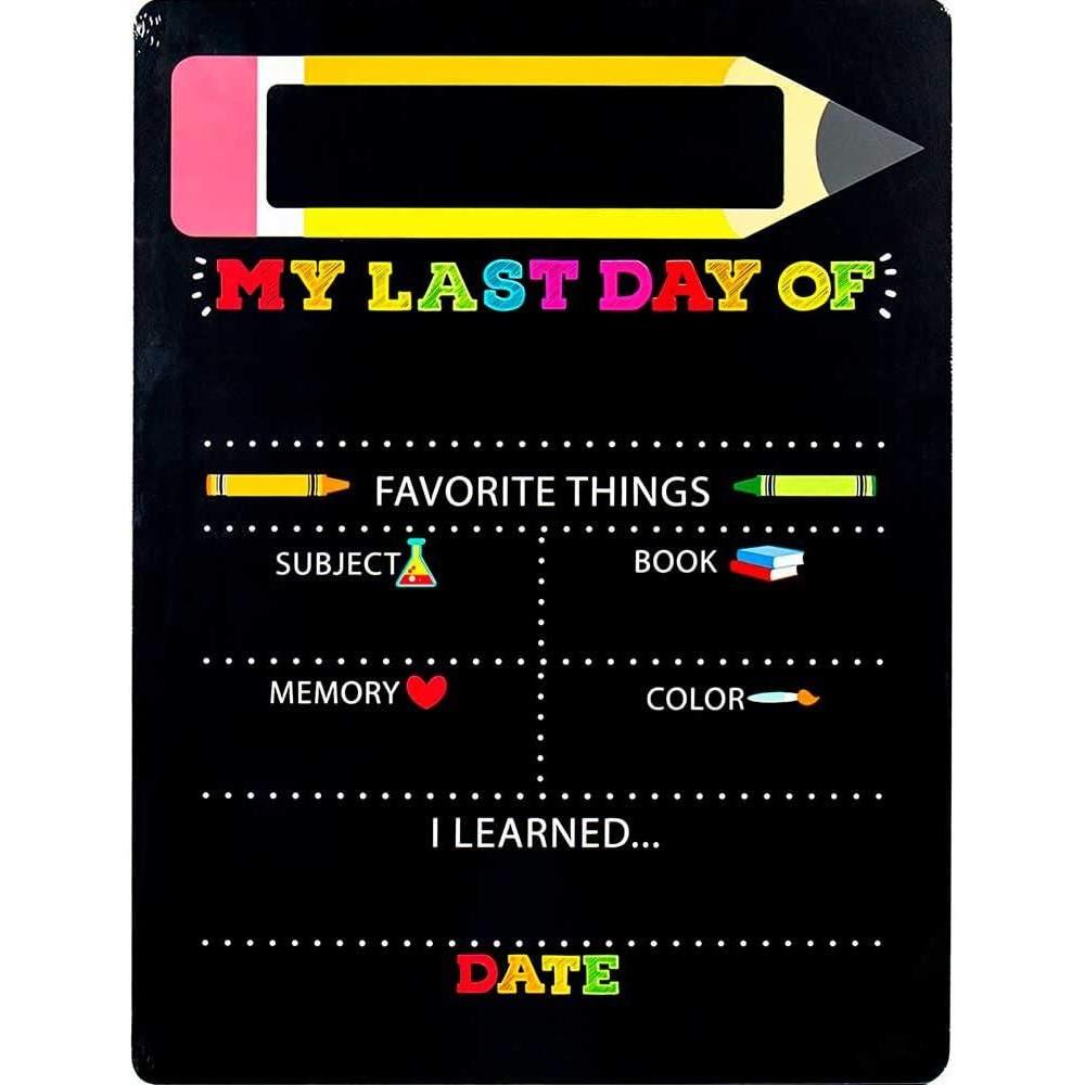 imageHorizon Group USA My First ampamp Last Day of School Wooden Chalkboard Reversible Double Sided Back to School Sign 12x6Inch Photo Prop Reusable 1st Day Signs PreschoolVersion 1