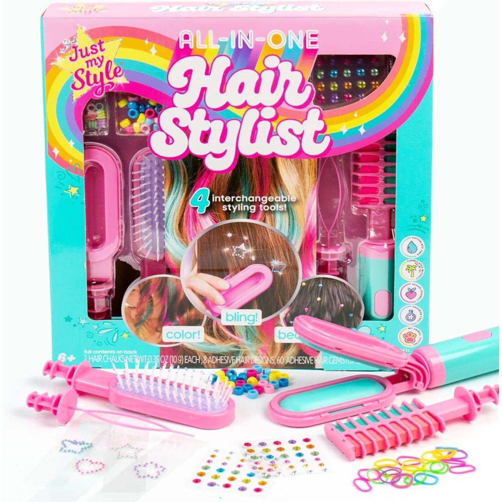 imageJust My Style AllinOne Hair Stylist 4in1 Styling Tool with Gem Stamper Beader Chalk and Brush  Fun Hair Accessories for Girls 812AllinOne