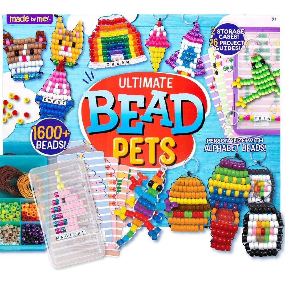 imageMade By Me Create Your Own Bead Pets by Horizon Group USA Includes Over 600 Pony Beads 6 Key Rings Storage Box ampamp Much MoreUltimate Bead Pets