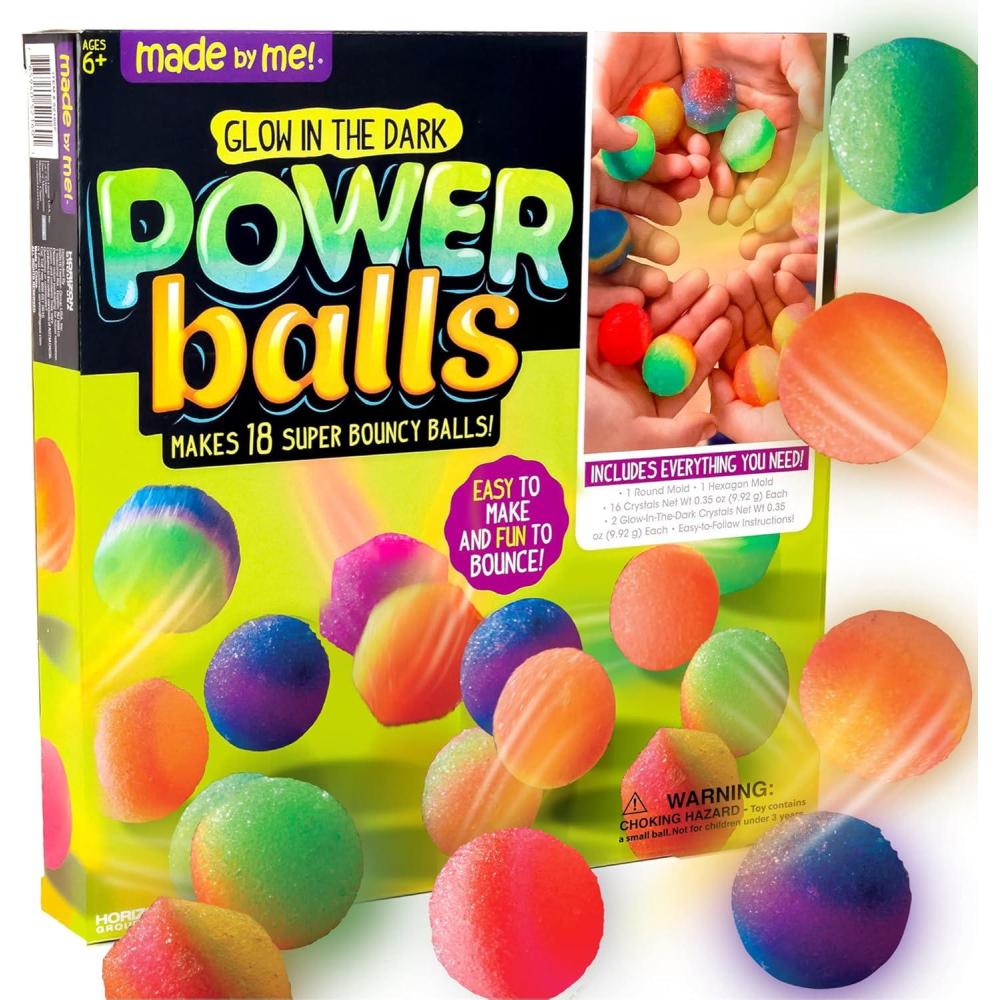 imageMade By Me Glow The Dark Powerballs by Horizon Group USA DIY STEM Kit Make 18 Bouncy Crystal Power Balls Molds and Instructions IncludedMulticolored