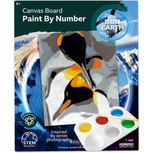 BBC Earth Canvas Board Paint by Numbers Tiger, 8 x 10-inch Canvas, Paint Palette, Paintbrush, Powder Paints, Kit for Adults Beginner, Painting(Penguin)
