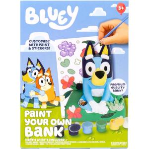 Bluey Paint Your Own Bank, Includes 6 Paints, Stickers, Vinyl Bank, Piggy Bank for Kids, Themed Piggy Bank, Great Gift Birthday Party, Toy Figures, Paintable Bluey Toys, Bluey Toys for Toddlers 1-3(Bluey Bank)