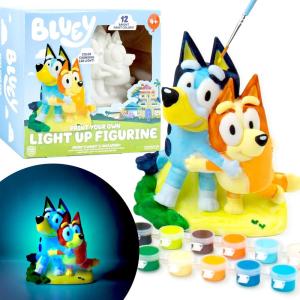 Bluey Paint Your Own Bank, Includes 6 Paints, Stickers, Vinyl Bank, Piggy Bank for Kids, Themed Piggy Bank, Great Gift Birthday Party, Toy Figures, Paintable Bluey Toys, Bluey Toys for Toddlers 1-3(Blue Light-Up Figurines)