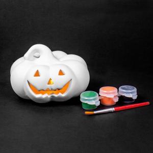 Creative Roots Horizon Group USA Paint Your Own Ceramic Pumpkin, Mini LED Light Up Pumpkin, 3 Acrylic Paint Pots, Mini Paintbrush