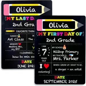 Horizon Group USA My First & Last Day of School Wooden Chalkboard, Reversible Double Sided Back to School Sign, 12×6-Inch Photo Prop, Reusable 1st Day Signs, Preschool(Version 2)