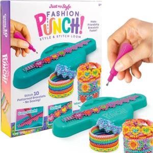 Just My Style Fashion Punch Style & Stitch Loom, Friendship Bracelet Kit, Jewelry Making Activity, Great for Birthday Parties, Sleepovers & Travel, Arts & Crafts for Kids Ages 6, 7, 8, 9(Punch)